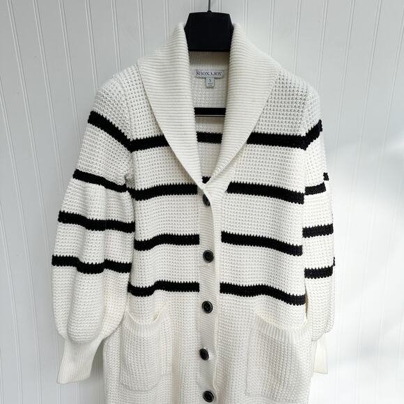 Shona Joy Maddison Balloon Sleeve Knit Dress Striped Long Button Down Cardigan S - Picture 6 of 14